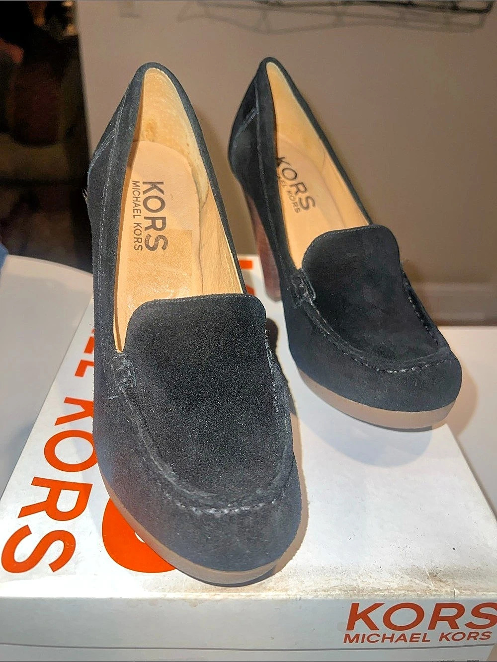 Michael Kors Black Suede Block Heel loafer Shoes 7 1/2 new in box